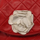 CHANEL Matelasse Camellia Chain Shoulder Bag Lamb Skin Red Gold CC Auth 154769-18