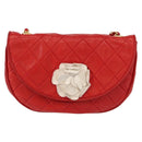 CHANEL Matelasse Camellia Chain Shoulder Bag Lamb Skin Red Gold CC Auth 154769-13
