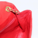 CHANEL Matelasse Camellia Chain Shoulder Bag Lamb Skin Red Gold CC Auth 154769-22