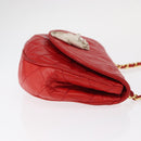 CHANEL Matelasse Camellia Chain Shoulder Bag Lamb Skin Red Gold CC Auth 154769-3