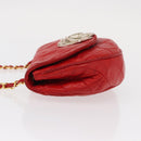 CHANEL Matelasse Camellia Chain Shoulder Bag Lamb Skin Red Gold CC Auth 154769-4