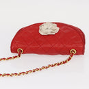 CHANEL Matelasse Camellia Chain Shoulder Bag Lamb Skin Red Gold CC Auth 154769-6