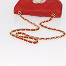 CHANEL Matelasse Camellia Chain Shoulder Bag Lamb Skin Red Gold CC Auth 154769-7