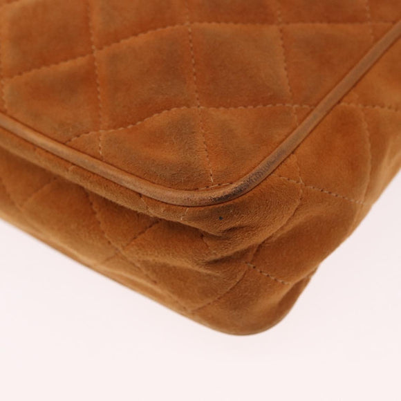 CHANEL Matelasse Chain Shoulder Bag Suede Beige gold CC Auth 154770