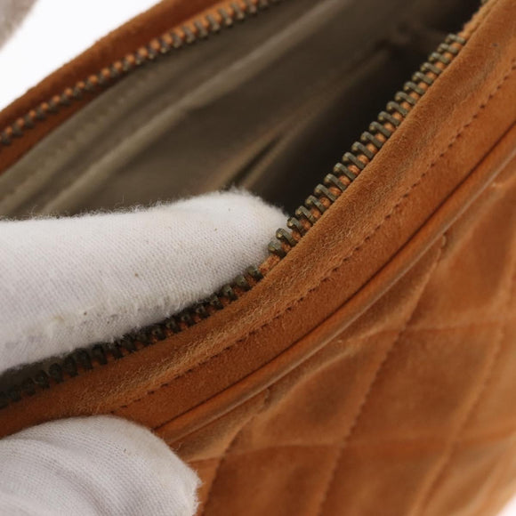 CHANEL Matelasse Chain Shoulder Bag Suede Beige gold CC Auth 154770