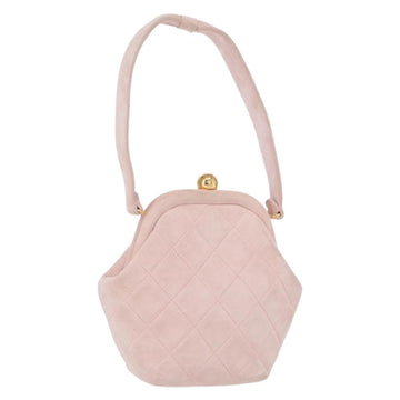 CHANEL Matelasse Hand Bag Suede Pink Gold CC Auth 154898