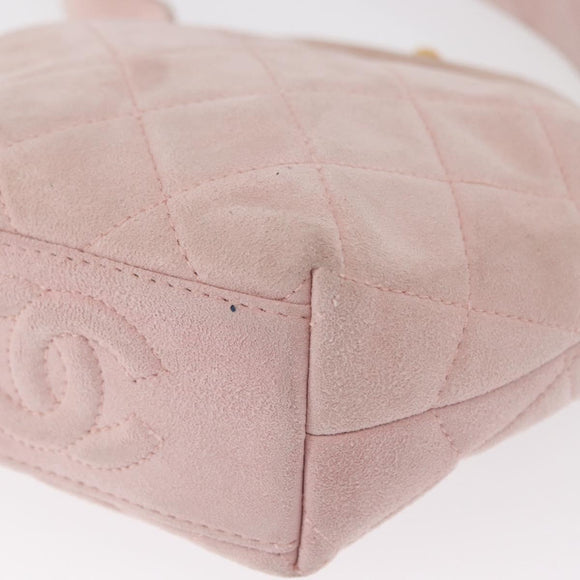 CHANEL Matelasse Hand Bag Suede Pink Gold CC Auth 154898