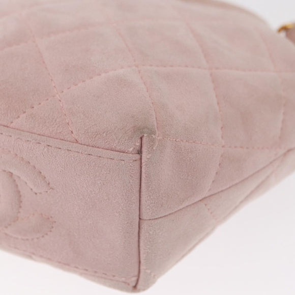 CHANEL Matelasse Hand Bag Suede Pink Gold CC Auth 154898A