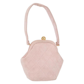 CHANEL Matelasse Hand Bag Suede Pink Gold CC Auth 154898A