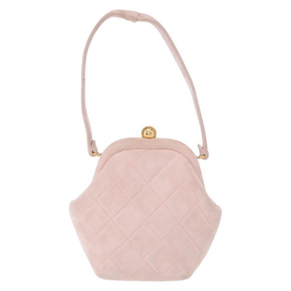 CHANEL Matelasse Hand Bag Suede Pink Gold CC Auth 154898A
