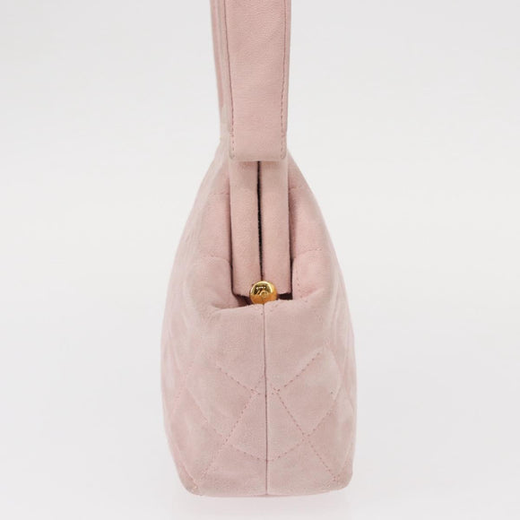 CHANEL Matelasse Hand Bag Suede Pink Gold CC Auth 154898