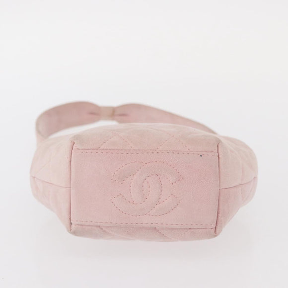 CHANEL Matelasse Hand Bag Suede Pink Gold CC Auth 154898A