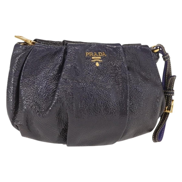 PRADA Pouch Enamel Purple Gold Auth 154899