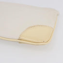 CHANEL Camelia Pouch Leather Ivory Gold CC Auth 154902-11