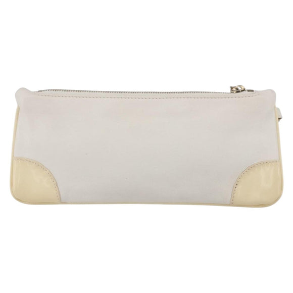 CHANEL Camelia Pouch Leather Ivory Gold CC Auth 154902