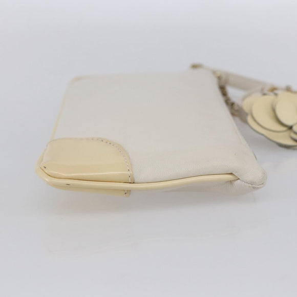 CHANEL Camelia Pouch Leather Ivory Gold CC Auth 154902
