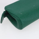 CHANEL COCO Mark Pouch Caviar Skin Green Gold CC Auth 154903-16
