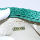 CHANEL COCO Mark Pouch Caviar Skin Green Gold CC Auth 154903-9