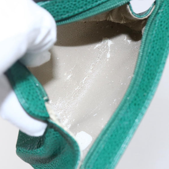 CHANEL COCO Mark Pouch Caviar Skin Green Gold CC Auth 154903