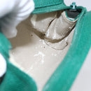 CHANEL COCO Mark Pouch Caviar Skin Green Gold CC Auth 154903-17