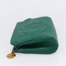 CHANEL COCO Mark Pouch Caviar Skin Green Gold CC Auth 154903-3