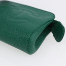 CHANEL COCO Mark Pouch Caviar Skin Green Gold CC Auth 154903-7