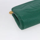 CHANEL COCO Mark Pouch Caviar Skin Green Gold CC Auth 154903-14