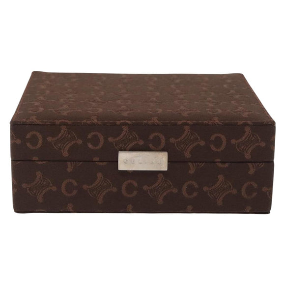 CELINE C Macadam Canvas Jewelry Box Brown Silver Auth 154905V