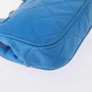 CHANEL Matelasse COCO Mark Pouch Lamb Skin Blue Gold CC Auth 154906-10