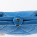 CHANEL Matelasse COCO Mark Pouch Lamb Skin Blue Gold CC Auth 154906-12