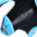 CHANEL Matelasse COCO Mark Pouch Lamb Skin Blue Gold CC Auth 154906-14