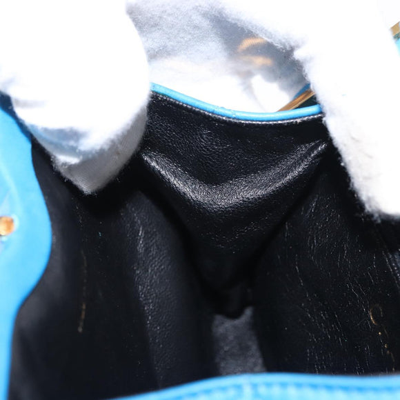 CHANEL Matelasse COCO Mark Pouch Lamb Skin Blue Gold CC Auth 154906