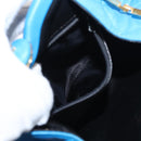 CHANEL Matelasse COCO Mark Pouch Lamb Skin Blue Gold CC Auth 154906-18