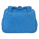 CHANEL Matelasse COCO Mark Pouch Lamb Skin Blue Gold CC Auth 154906-3