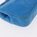 CHANEL Matelasse COCO Mark Pouch Lamb Skin Blue Gold CC Auth 154906-8