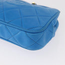 CHANEL Matelasse COCO Mark Pouch Lamb Skin Blue Gold CC Auth 154906-9