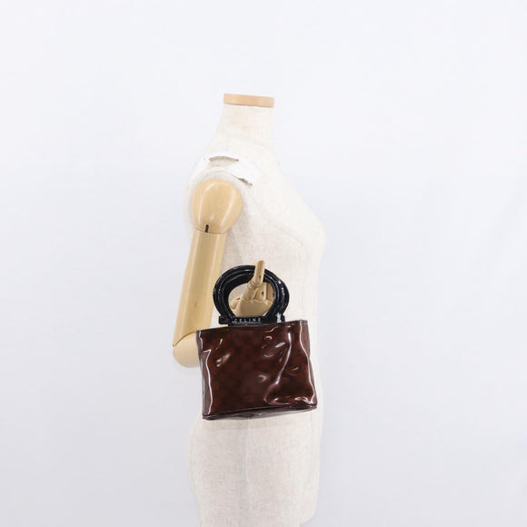 CELINE Macadam Canvas Handtas PVC Bruin Zwart Auth 154907