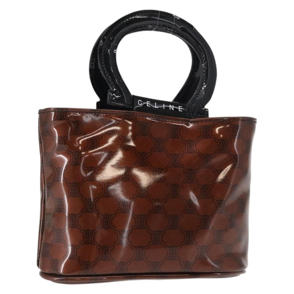 CELINE Macadam Canvas Handtas PVC Bruin Zwart Auth 154907