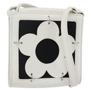 CELINE Flower Shoulder Pouch Leather White Silver Auth 154908-1