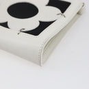 CELINE Flower Shoulder Pouch Leather White Silver Auth 154908-10