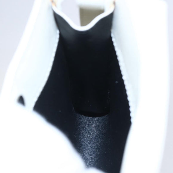 CELINE Flower Shoulder Pouch Leather White Silver Auth 154908