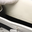 CELINE Flower Shoulder Pouch Leather White Silver Auth 154908-18
