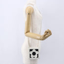 CELINE Flower Shoulder Pouch Leather White Silver Auth 154908-19