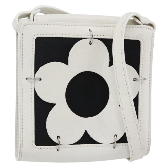 CELINE Bloemen Schoudertas Leer Wit Zilver Auth 154908