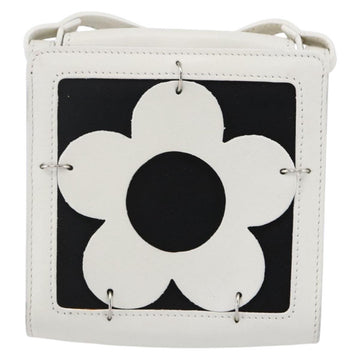 CELINE Flower Shoulder Pouch Leather White Silver Auth 154908 - 0