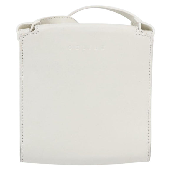 CELINE Bloemen Schoudertas Leer Wit Zilver Auth 154908