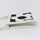 CELINE Flower Shoulder Pouch Leather White Silver Auth 154908-4