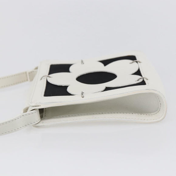 CELINE Bloemen Schoudertas Leer Wit Zilver Auth 154908