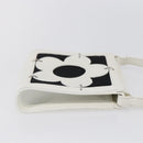 CELINE Flower Shoulder Pouch Leather White Silver Auth 154908-5