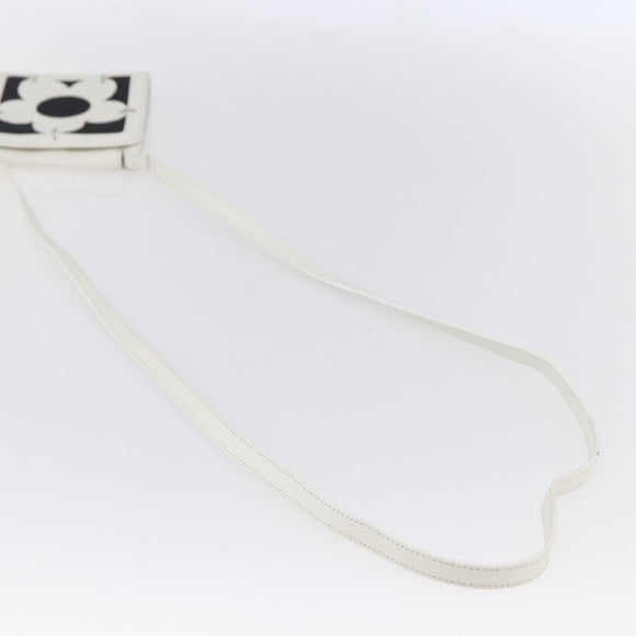 CELINE Bloemen Schoudertas Leer Wit Zilver Auth 154908
